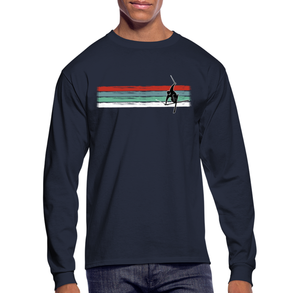 Retro Stripe Men's Long Sleeve 'Welcome to the Storm' T-Shirt - navy