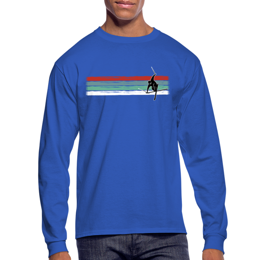 Retro Stripe Men's Long Sleeve 'Welcome to the Storm' T-Shirt - royal blue