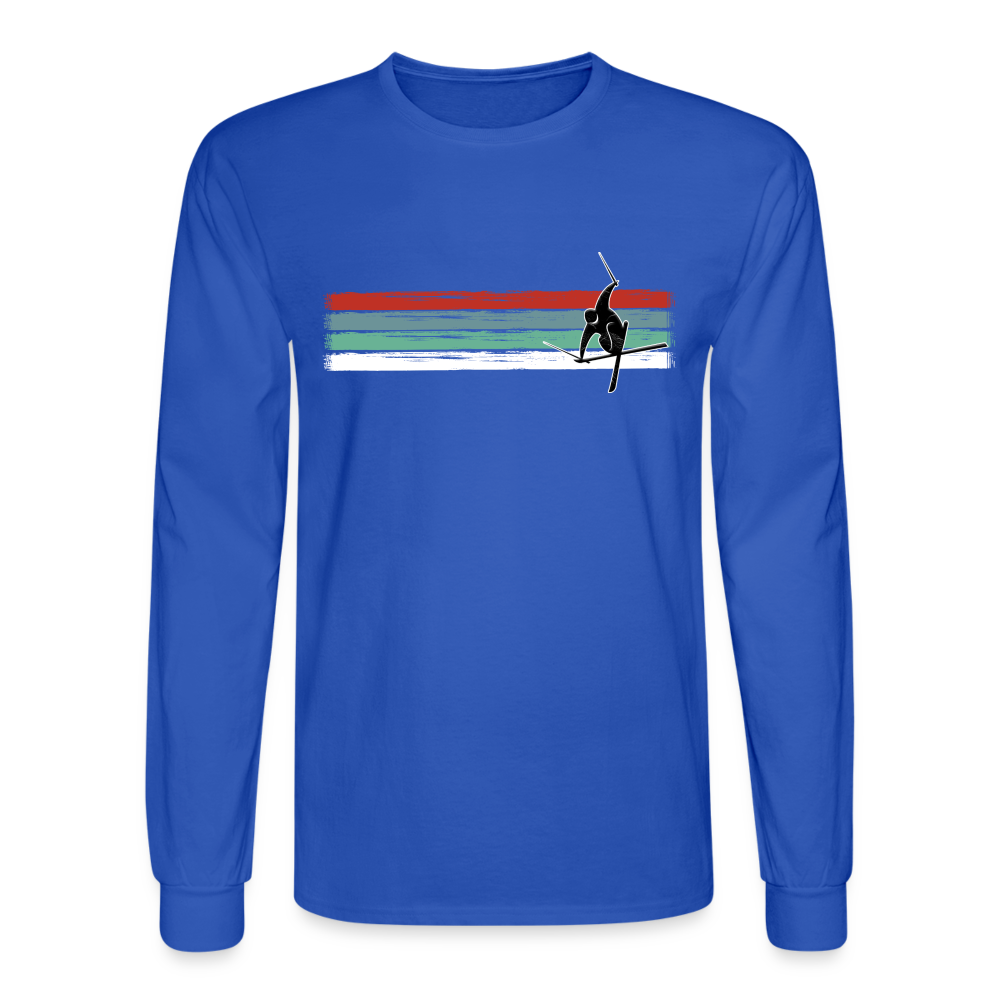 Retro Stripe Men's Long Sleeve 'Welcome to the Storm' T-Shirt - royal blue