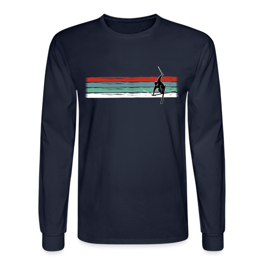 Retro Stripe Men's Long Sleeve 'Welcome to the Storm' T-Shirt - navy